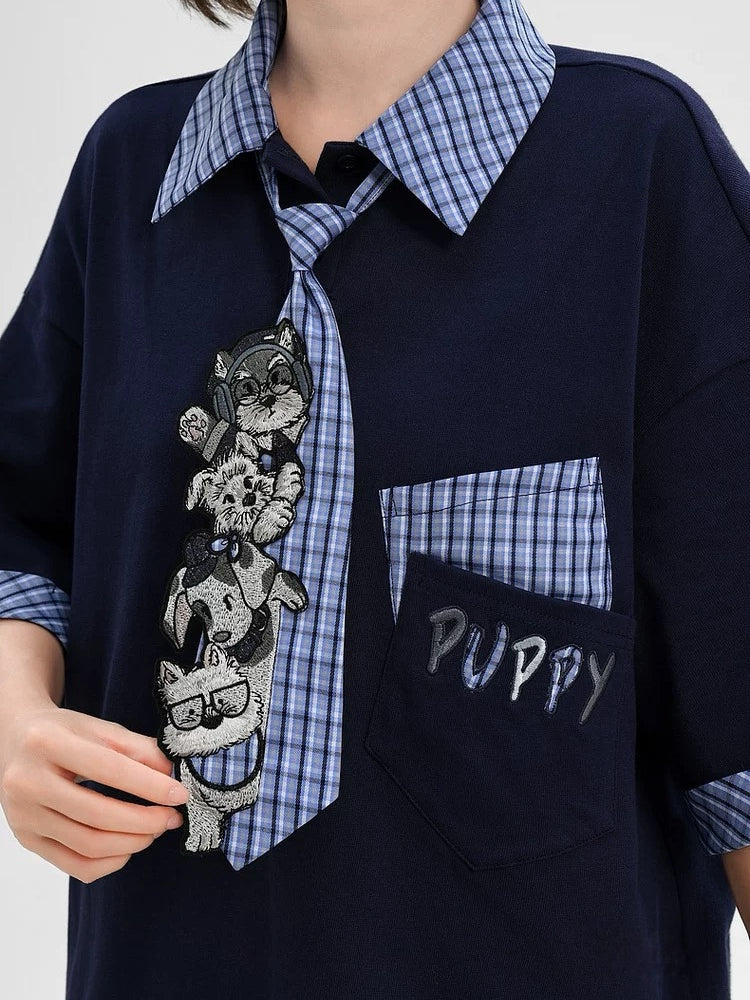 Campus Puppy Cotton Tie Tees-Tops-ntbhshop