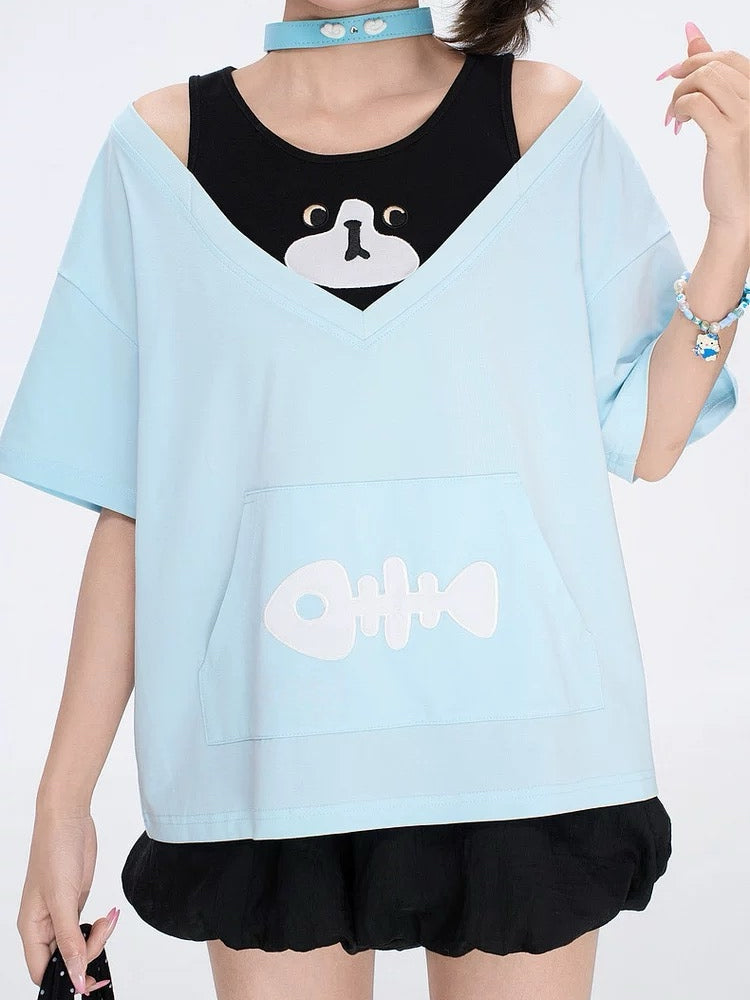 Milk Cat Layered Tee-Tops-ntbhshop