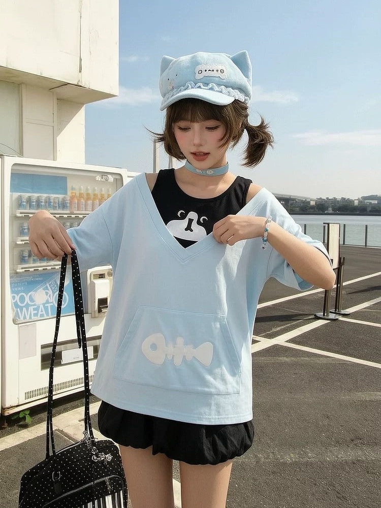 Milk Cat Layered Tee-Tops-ntbhshop