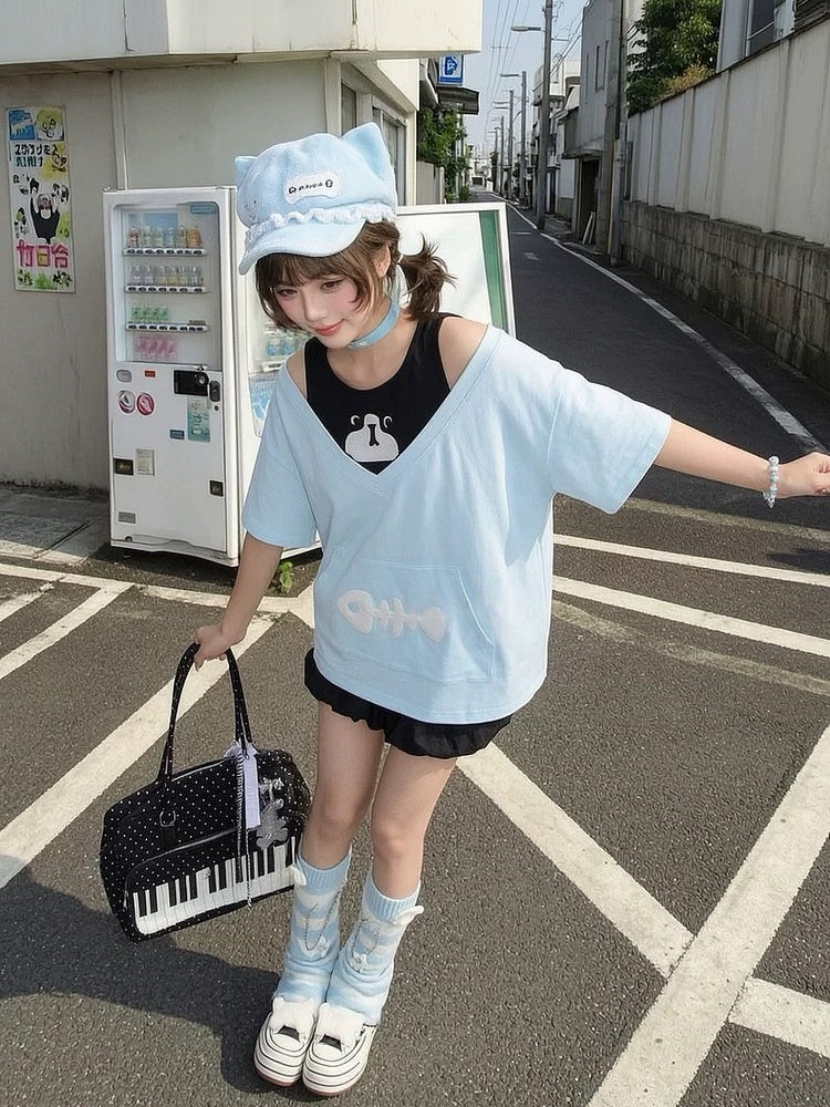 Milk Cat Layered Tee-Tops-ntbhshop