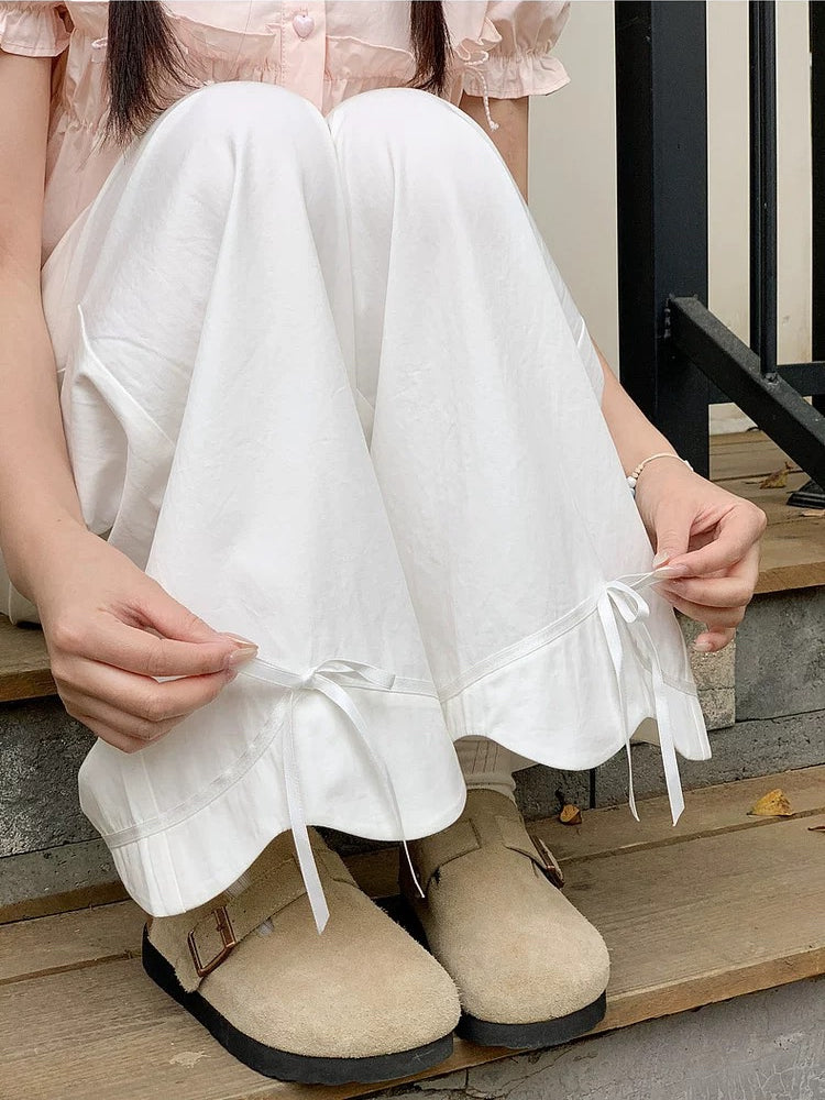 Cloud Bow Straight Pants-Bottoms-ntbhshop
