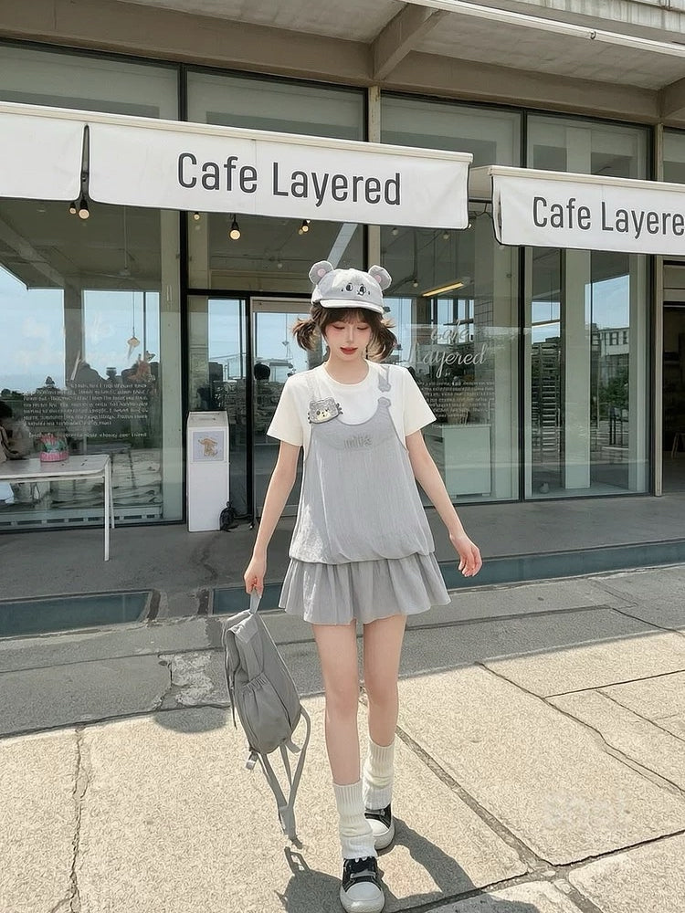 Milk Cat Pinafore Dress-Dresses-ntbhshop