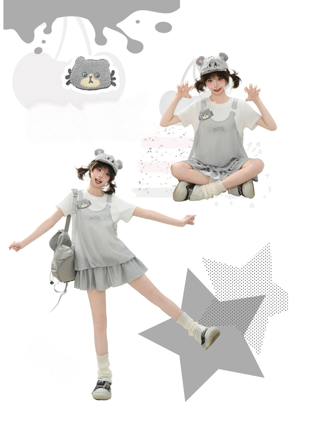 Milk Cat Pinafore Dress-Dresses-ntbhshop