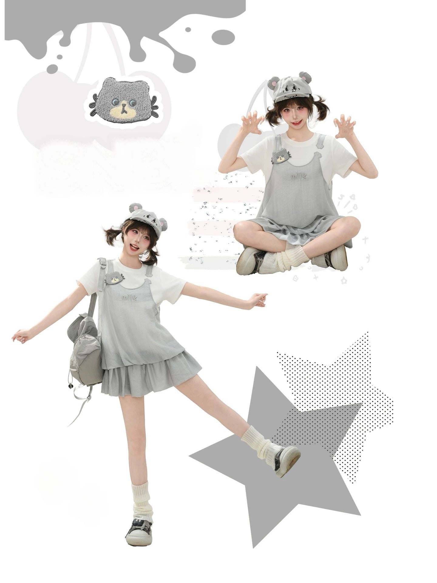 Milk Cat Pinafore Dress-Dresses-ntbhshop