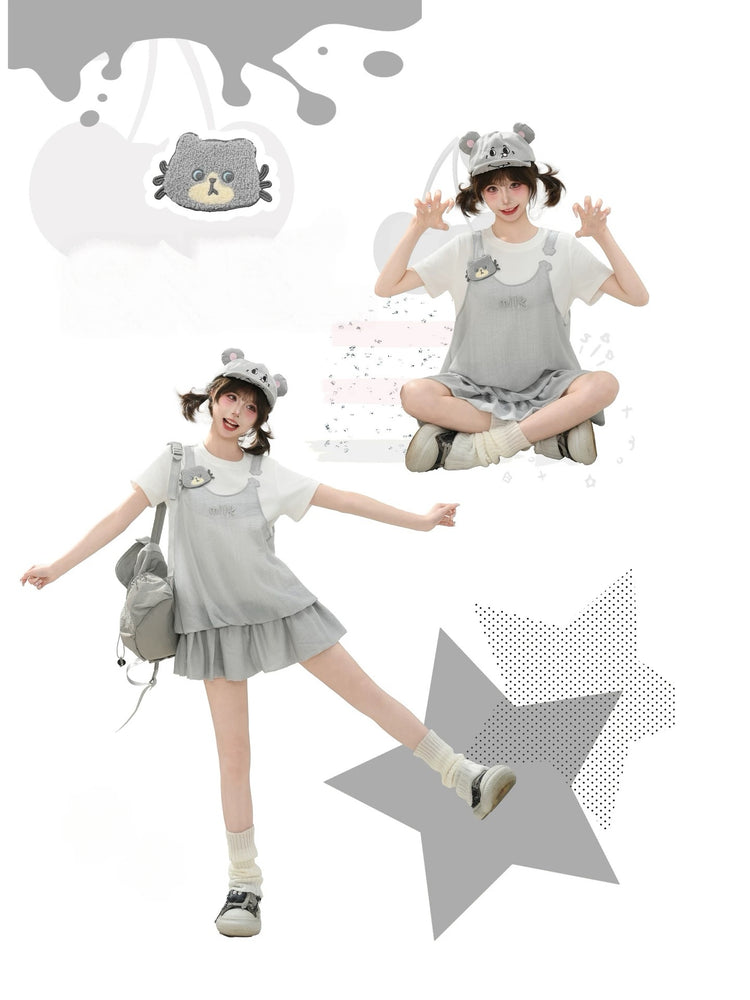 Milk Cat Pinafore Dress-Dresses-ntbhshop