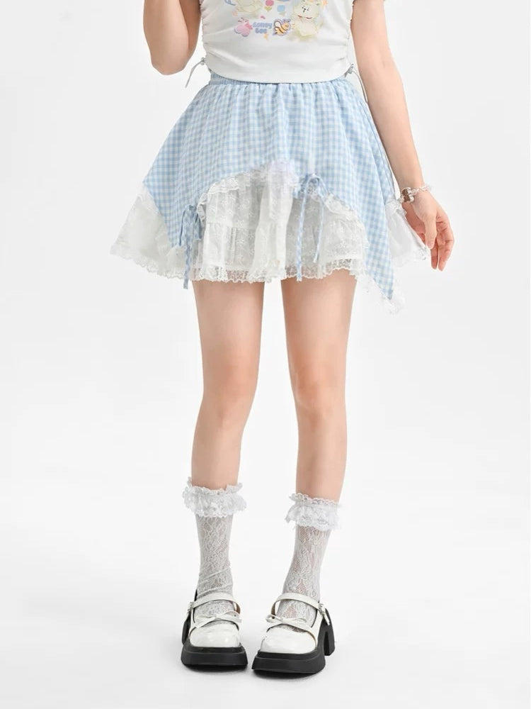 Blue Frost Gingham Skirt-Bottoms-ntbhshop