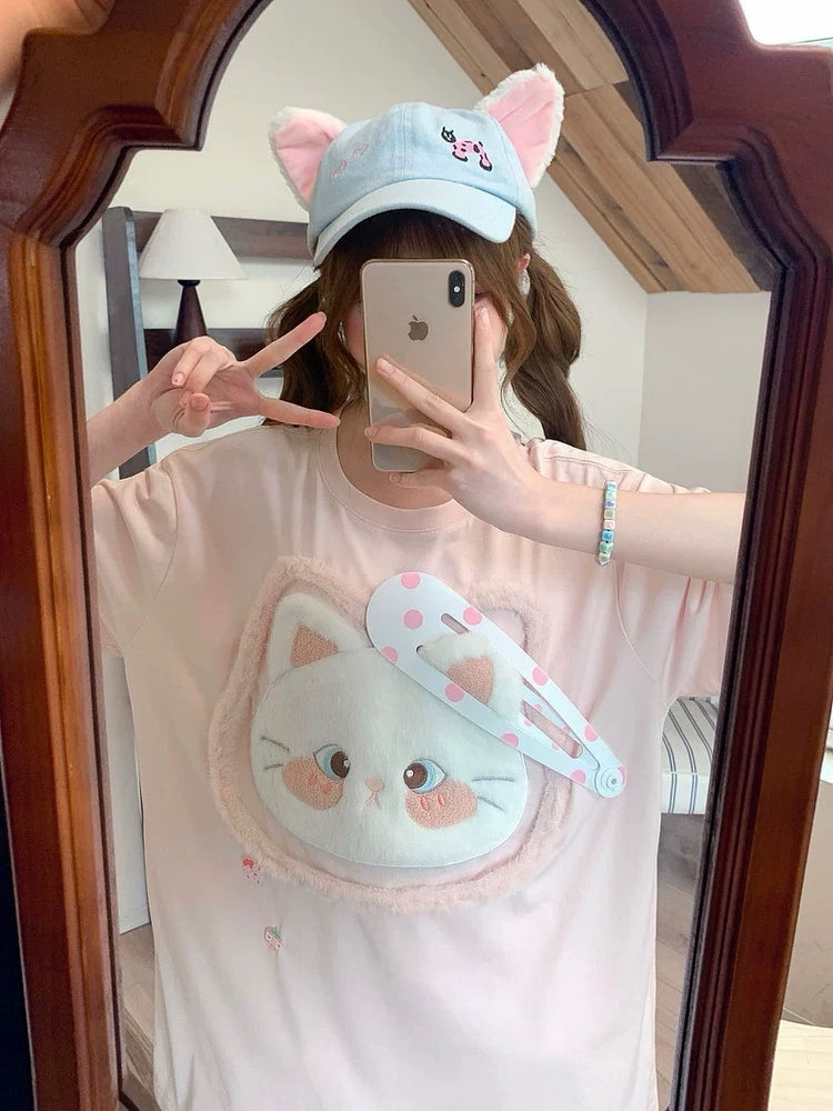 Cloud Kitten Hairpin Tees-Tops-ntbhshop