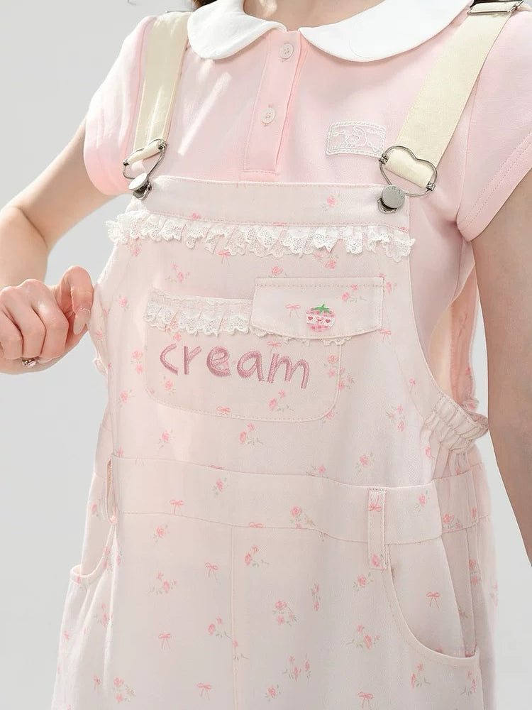 Berry Cream Overall Shorts-Bottoms-ntbhshop