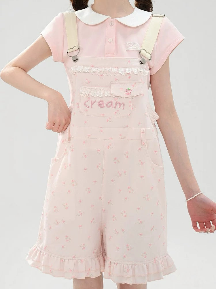 Berry Cream Overall Shorts-Bottoms-ntbhshop
