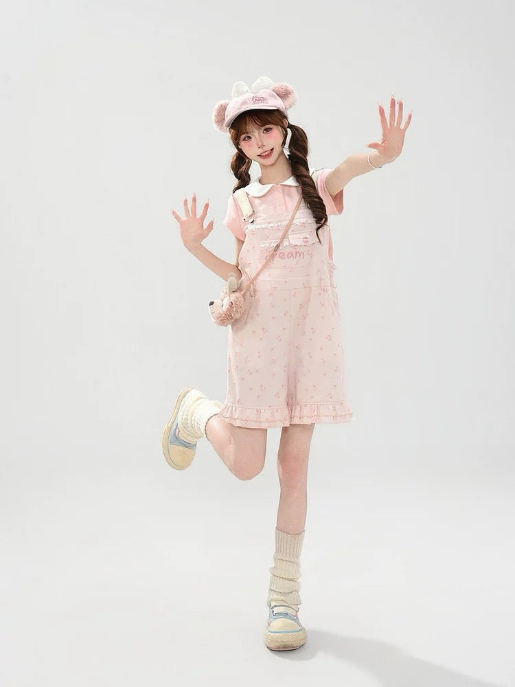 Berry Cream Overall Shorts-Bottoms-ntbhshop