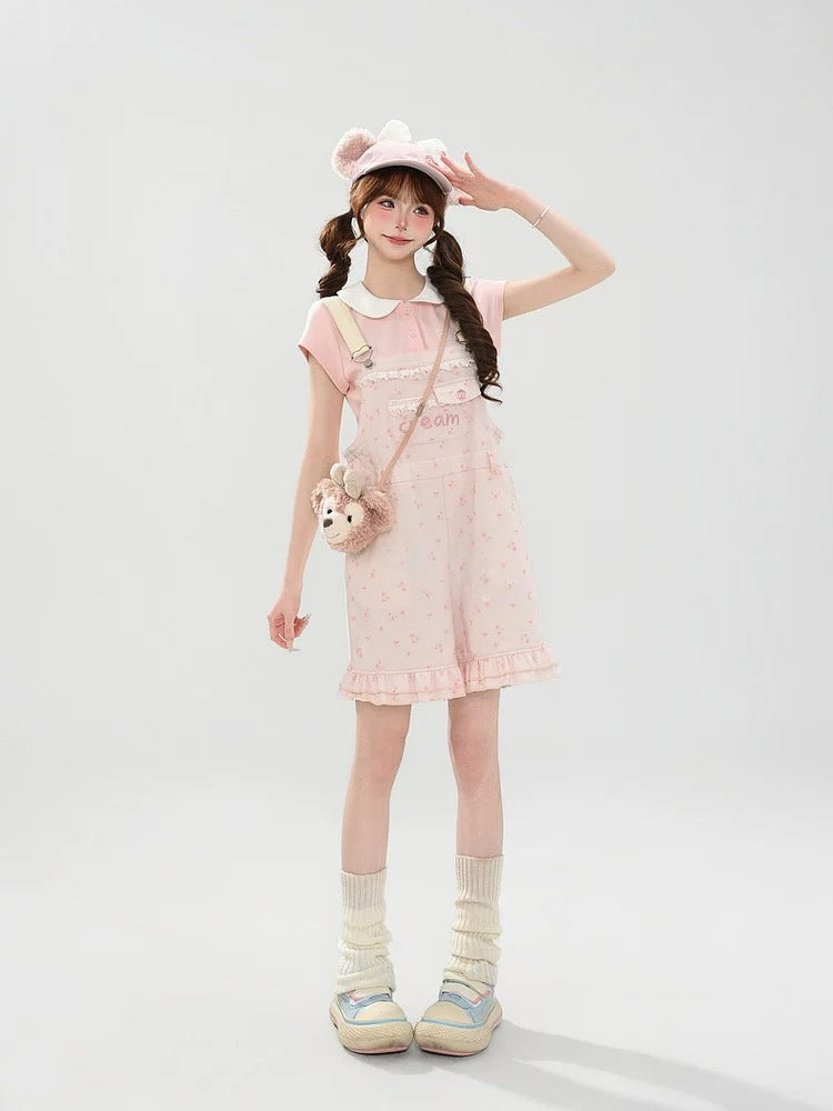 Berry Cream Overall Shorts-Bottoms-ntbhshop