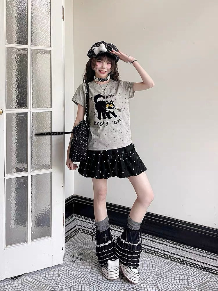 Angry Cat Polka Tee-Tops-ntbhshop