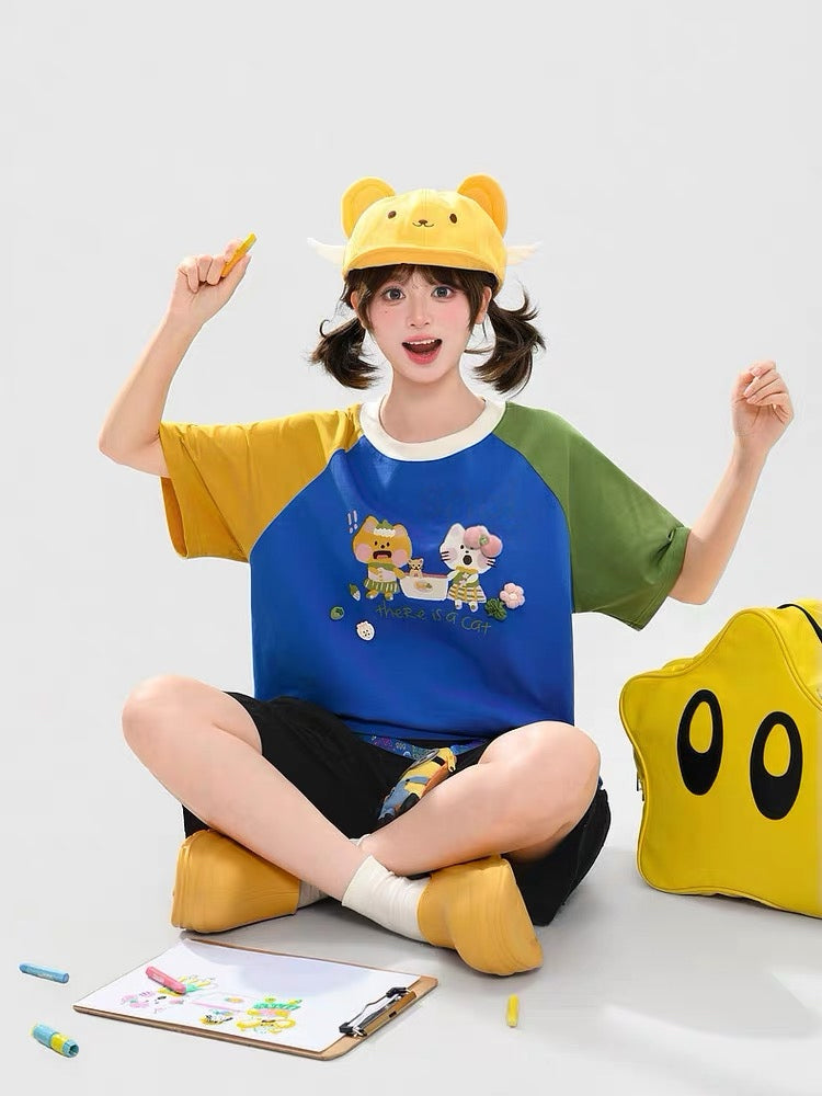 Cat Picnic Raglan Tee-Tops-ntbhshop