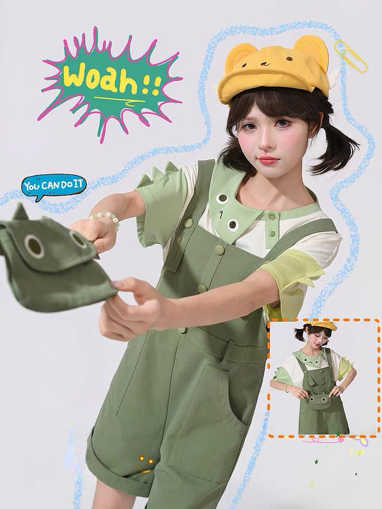 Green Monster Cotton Overall Shorts-Bottoms-ntbhshop