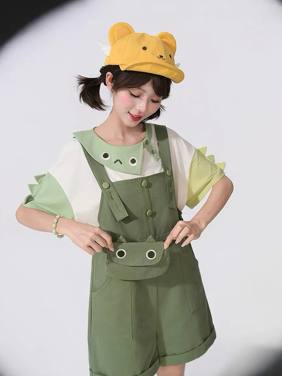 Green Monster Cotton Overall Shorts-Bottoms-ntbhshop