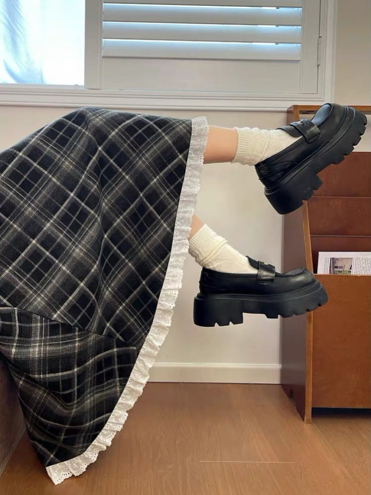 Midnight Plaid Midi Skirt-Bottoms-ntbhshop