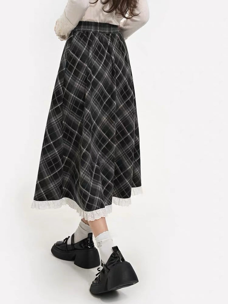 Midnight Plaid Midi Skirt-Bottoms-ntbhshop