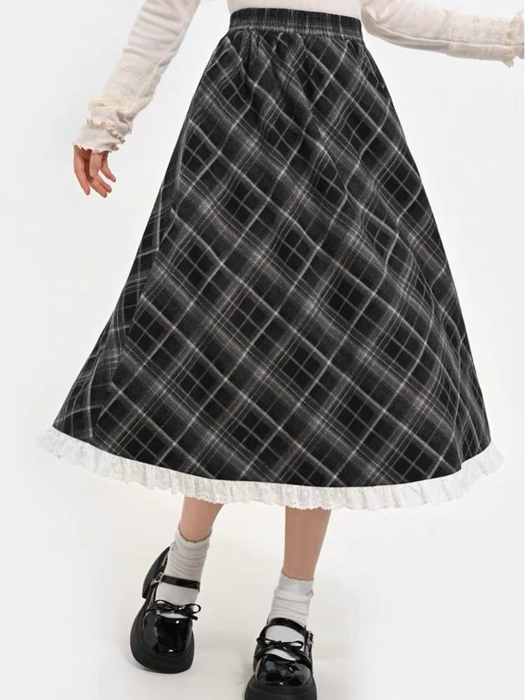 Midnight Plaid Midi Skirt-Bottoms-ntbhshop