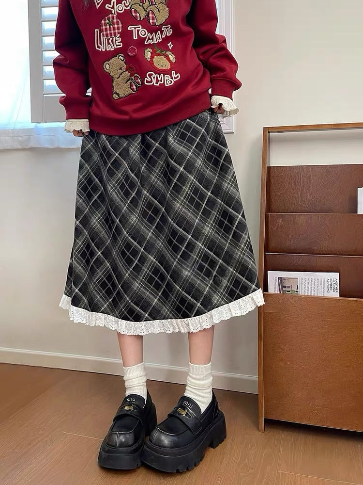Midnight Plaid Midi Skirt-Bottoms-ntbhshop