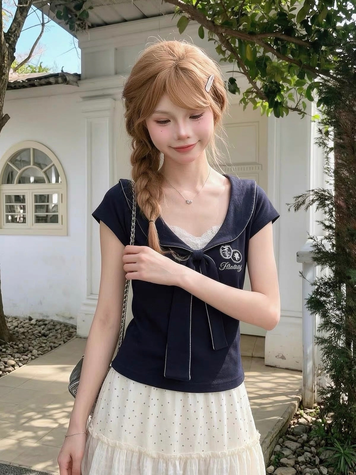 Blueberry Ribbon Layered Top-Tops-ntbhshop