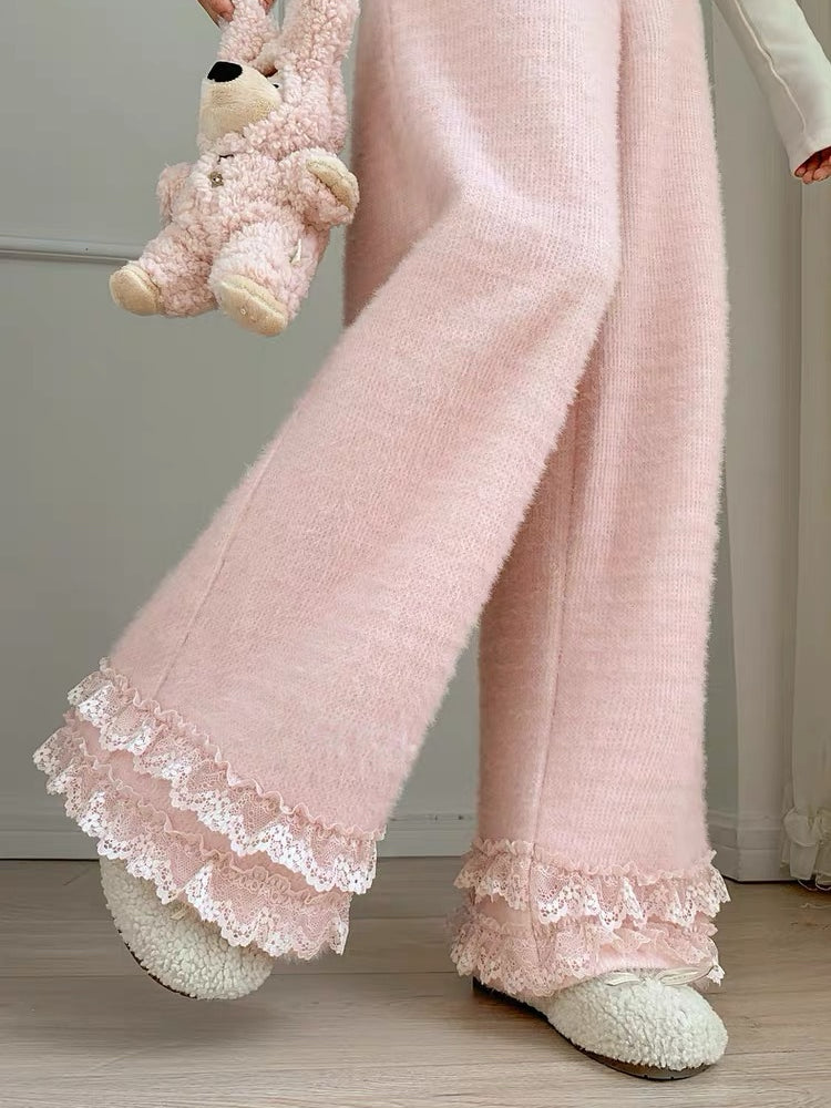 Sweet Lace Fleece Pants-Bottoms-ntbhshop