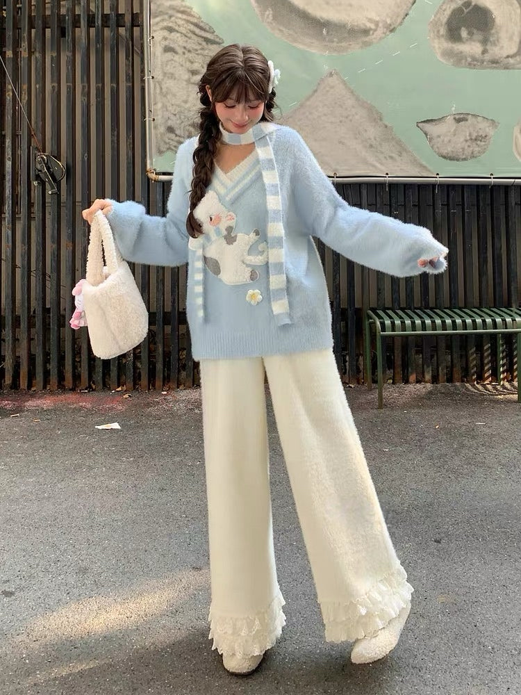 Sweet Lace Fleece Pants-Bottoms-ntbhshop