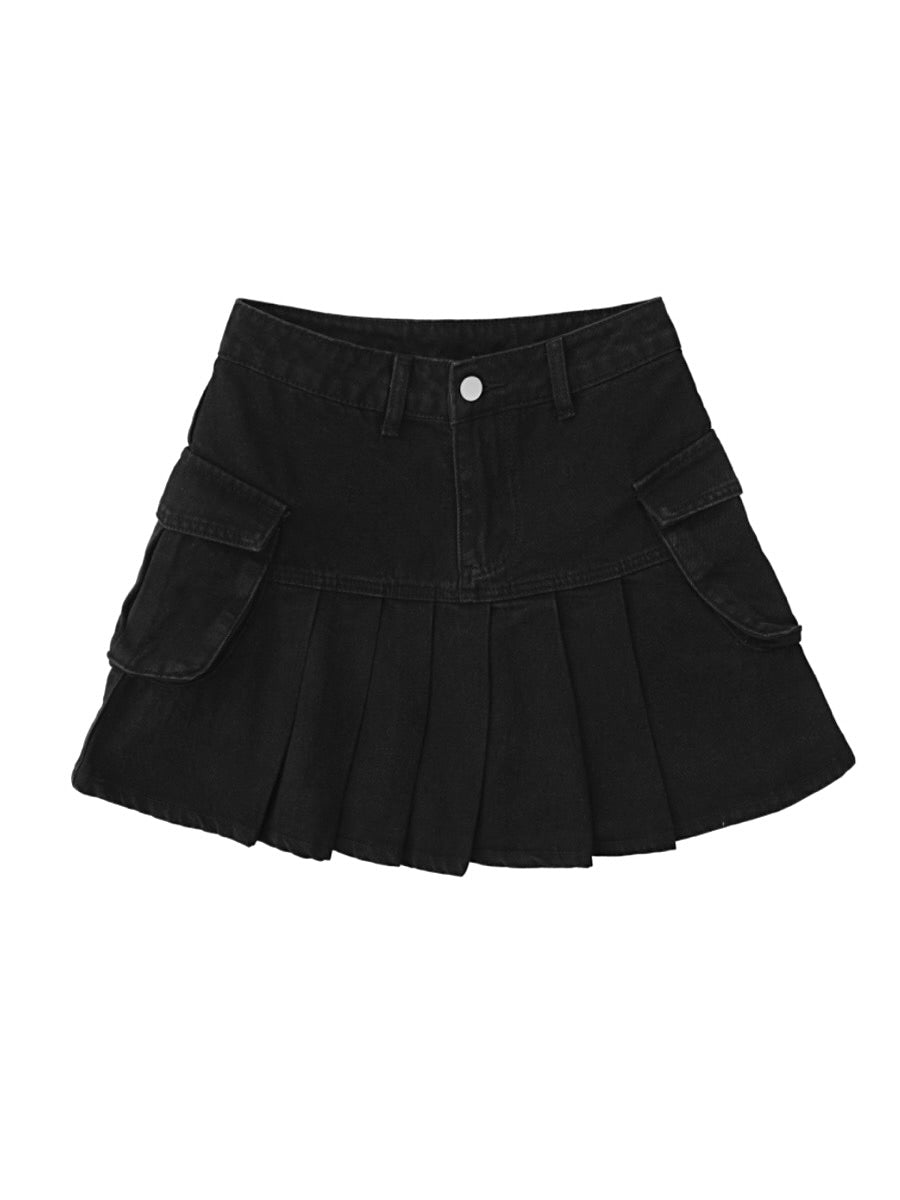 Retro Tooling Denim Pleated Skirts-ntbhshop
