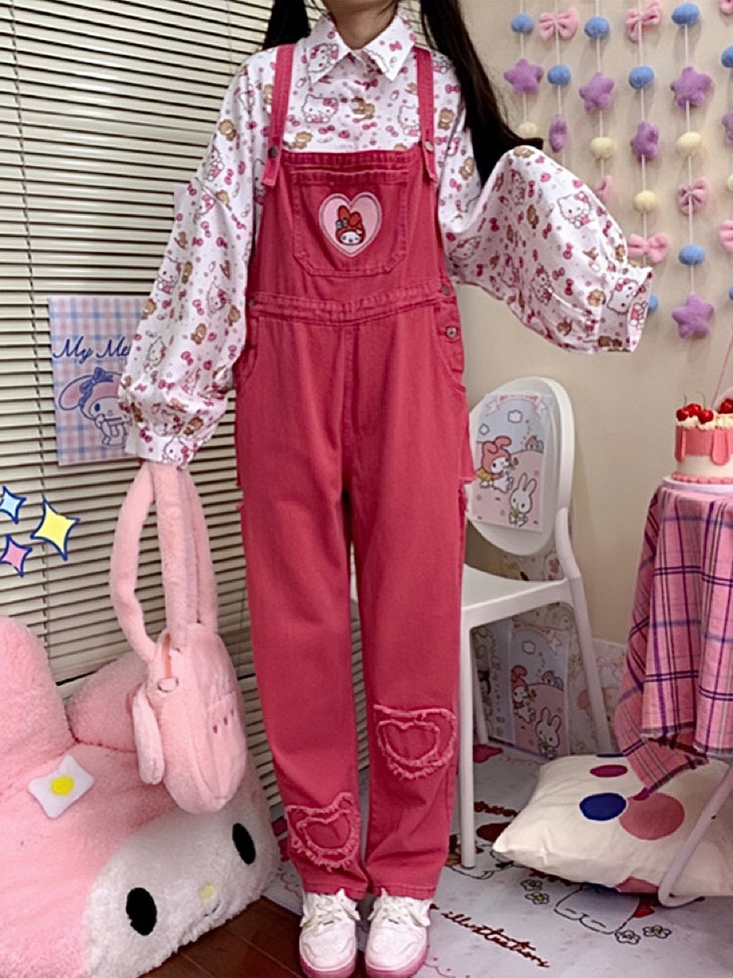 Sweet and Cute My Melody Love Denim Overall Pants-ntbhshop