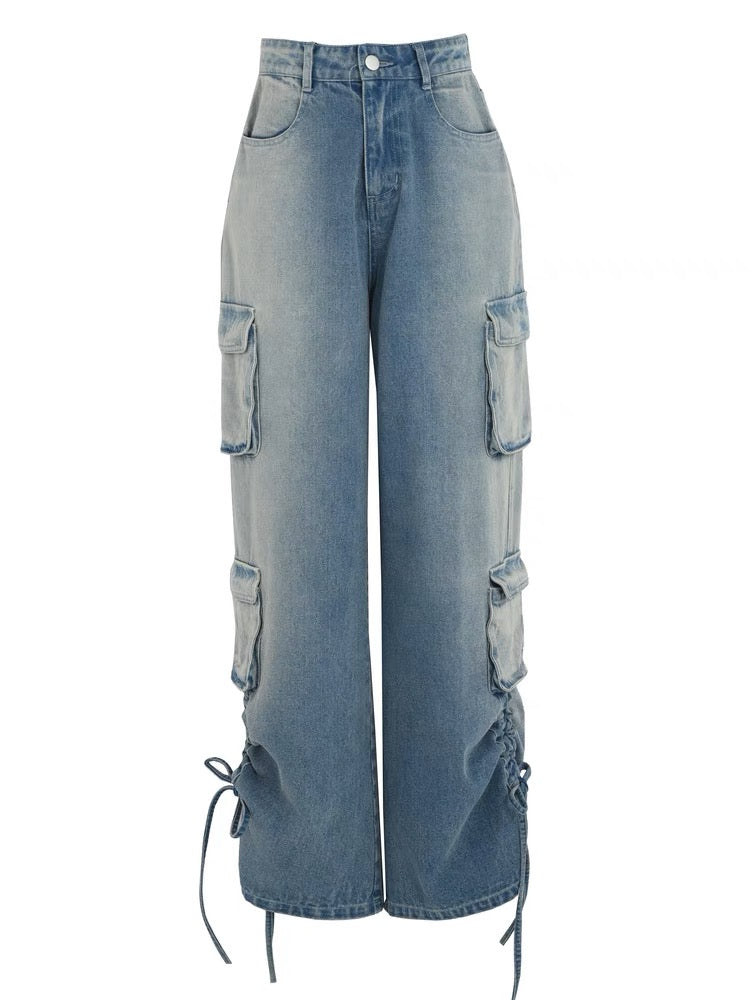 Old Washed Loose High Waist Straight Jeans-ntbhshop