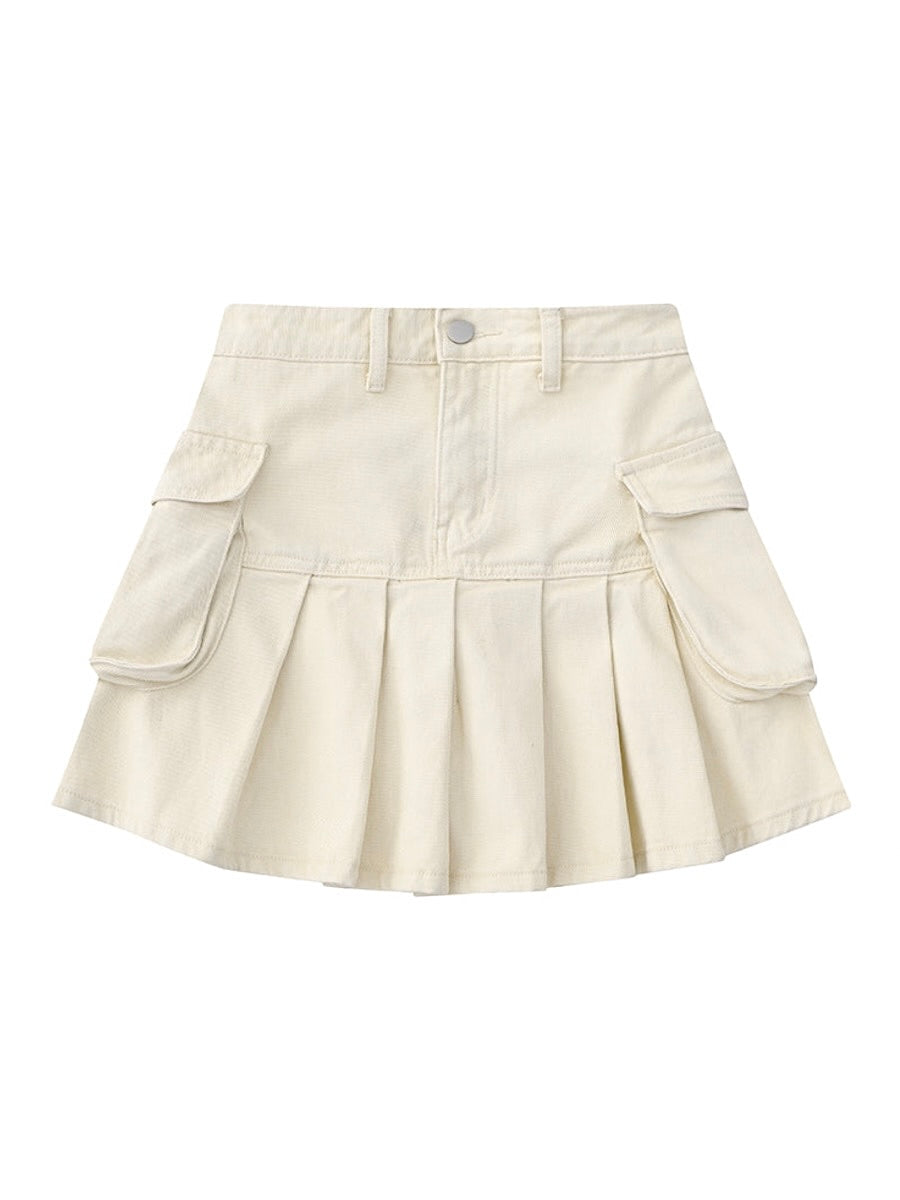 Retro Tooling Denim Pleated Skirts-ntbhshop