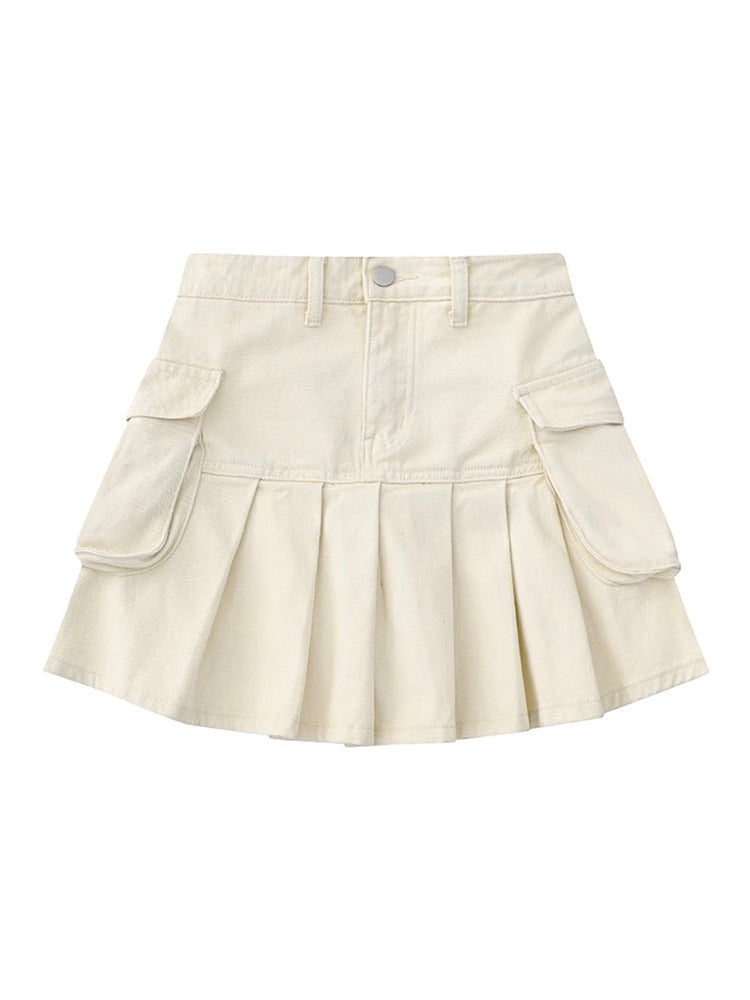 Retro Tooling Denim Pleated Skirts-ntbhshop