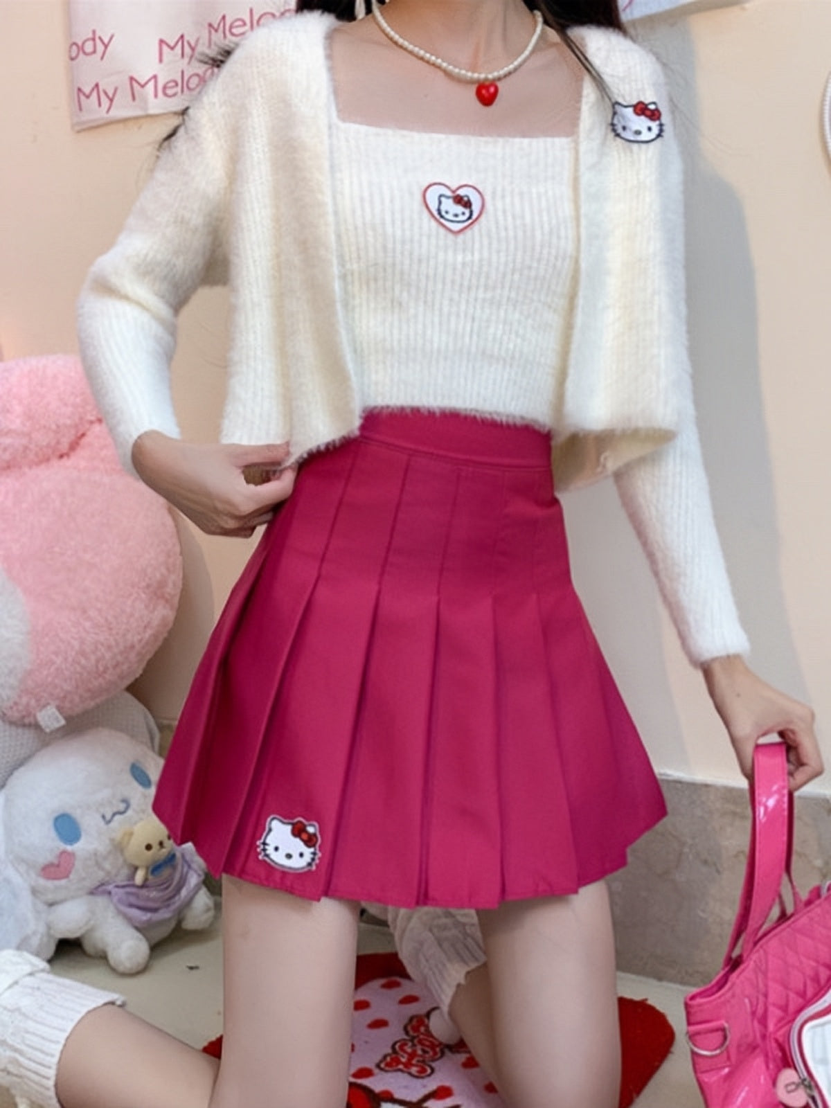 Dopamine Cute Hello Kitty Japanese High Waist Slim A-line Pleated Skirt-ntbhshop