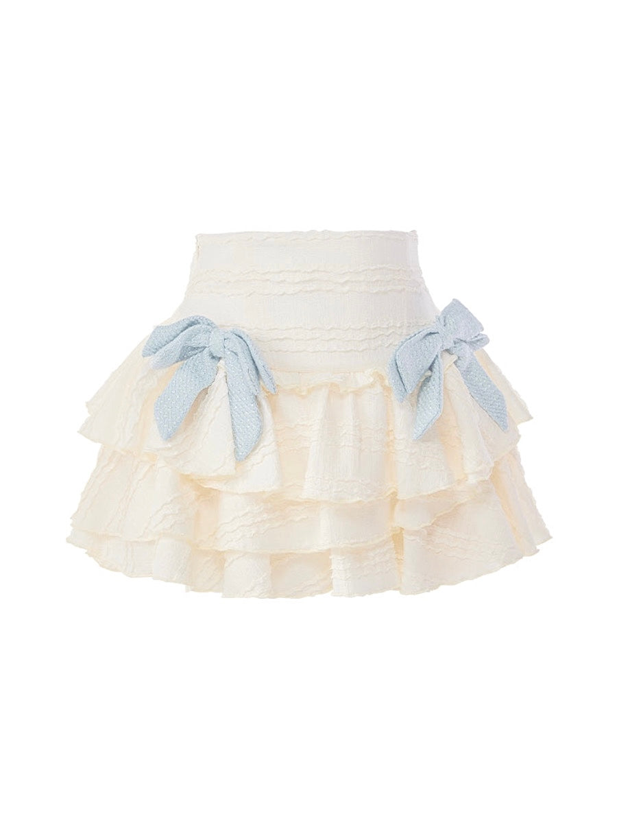 Serendipity Cream Baby Blue Textured Layer Skirt-ntbhshop