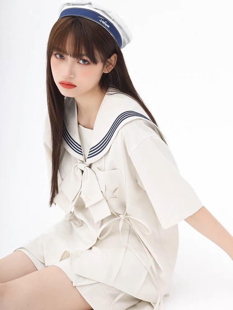 Cute Cinnamoroll Japanese Navy Style Sailor Collar Short sleeved Blouse-ntbhshop