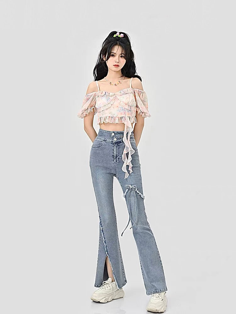 High-Waisted Flare Pants with Side Slits-ntbhshop