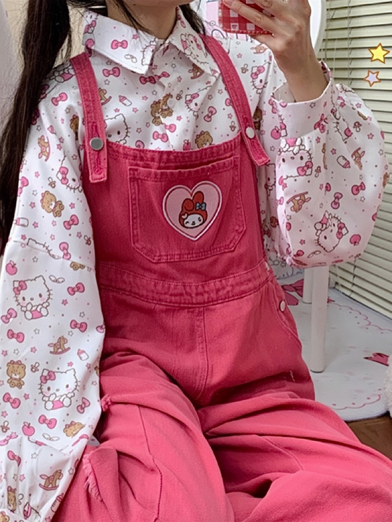 Sweet and Cute My Melody Love Denim Overall Pants-ntbhshop