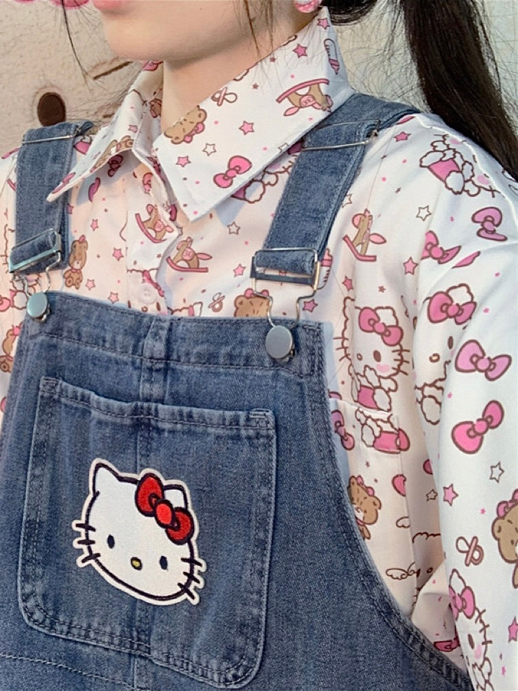 Cute Retro Hello Kitty Printed Oversized Short-Sleeve Shirt-ntbhshop