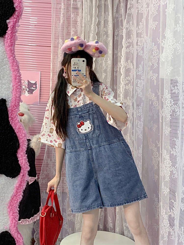 Cute Retro Hello Kitty Printed Oversized Short-Sleeve Shirt-ntbhshop