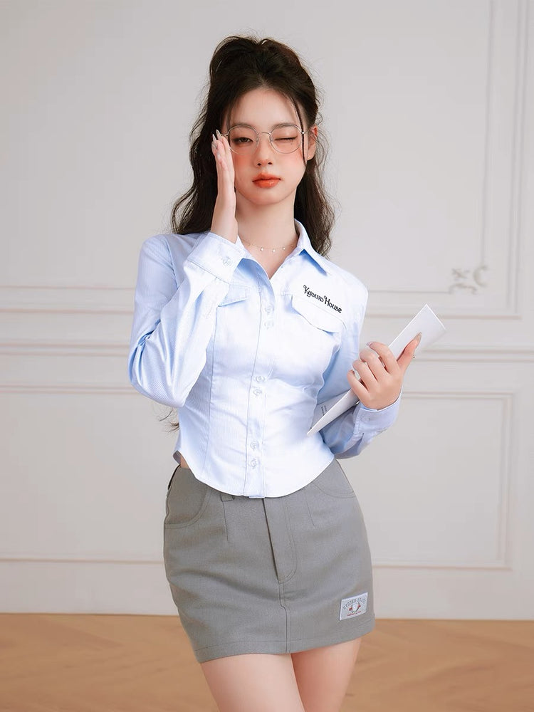 Korean Preppy Style Gray Pencil Mini Skirt-ntbhshop