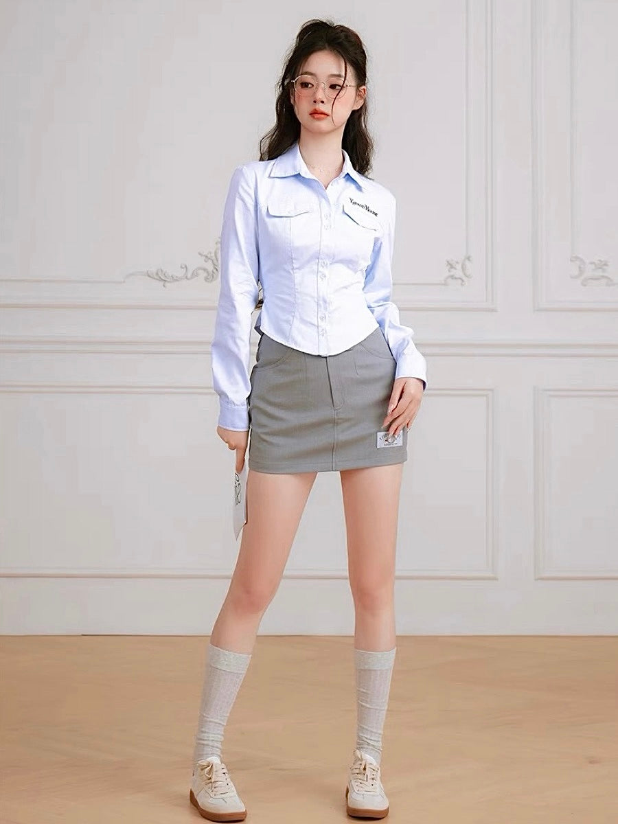 Korean Preppy Style Gray Pencil Mini Skirt-ntbhshop
