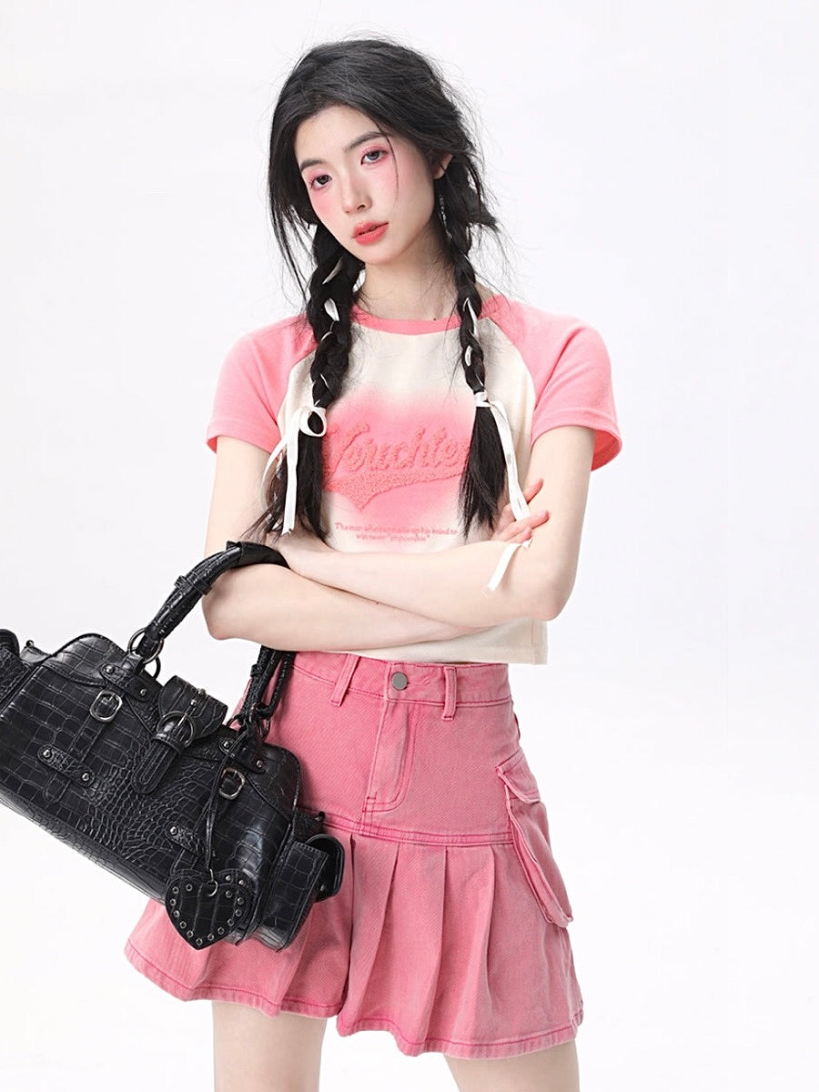 Retro Tooling Denim Pleated Skirts-ntbhshop