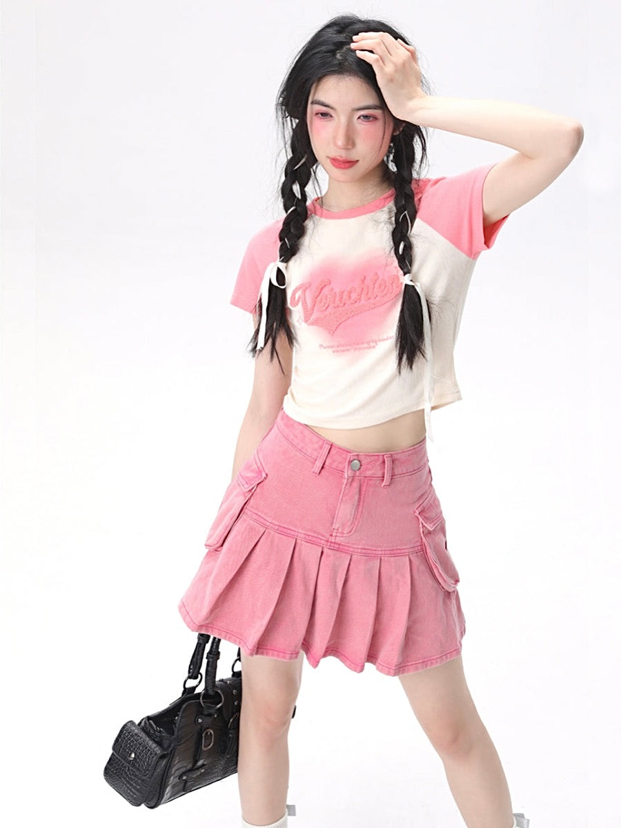 Retro Tooling Denim Pleated Skirts-ntbhshop