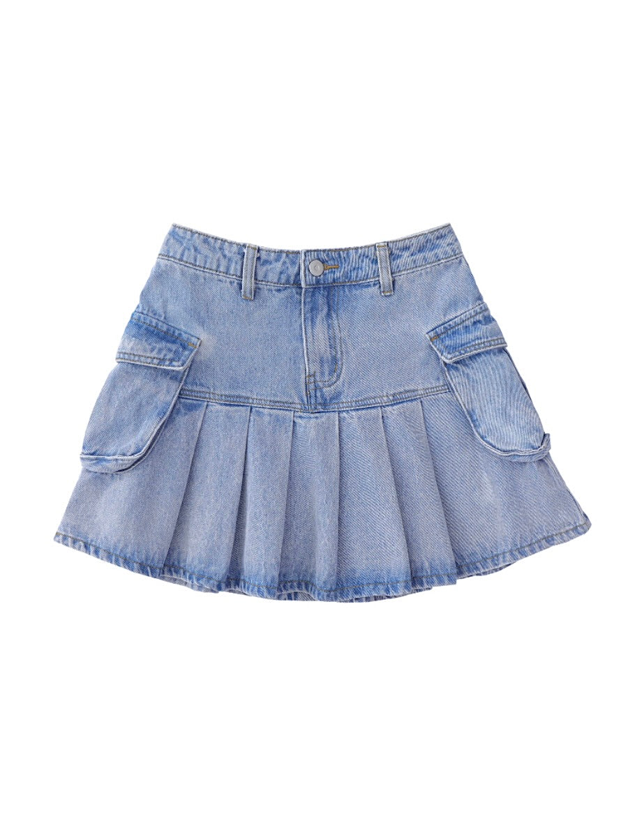 Retro Tooling Denim Pleated Skirts-ntbhshop