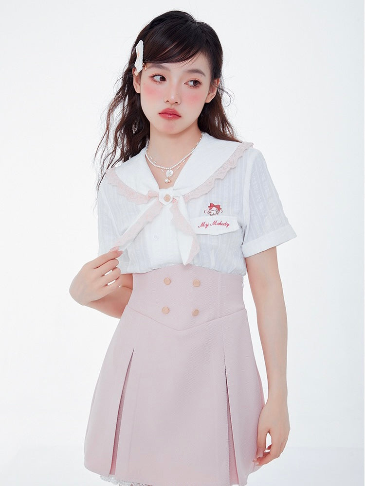 Pink White Kuromi Melody Cropped T-Shirt Top Kawaii | Kawaii Babe Kuromi / XXXL