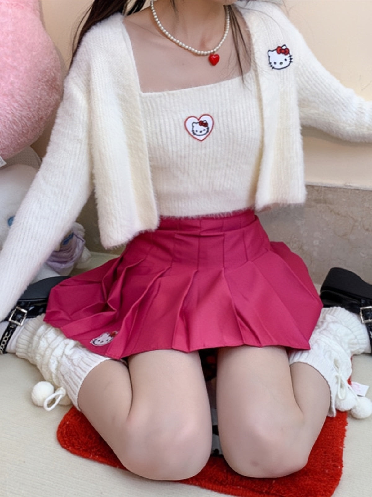 Sweet and Spicy Hello Kitty Cute Japanese Mink Velvet Cardigan & Camisole-ntbhshop