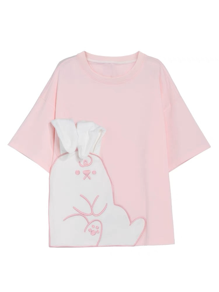 Cute Pink Rabbit Short Sleeve Tee-ntbhshop