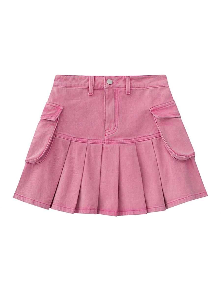 Retro Tooling Denim Pleated Skirts-ntbhshop