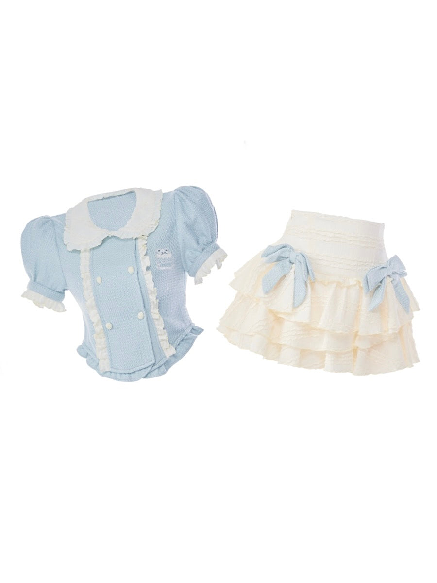 Serendipity Cream Baby Blue Textured Layer Skirt-ntbhshop