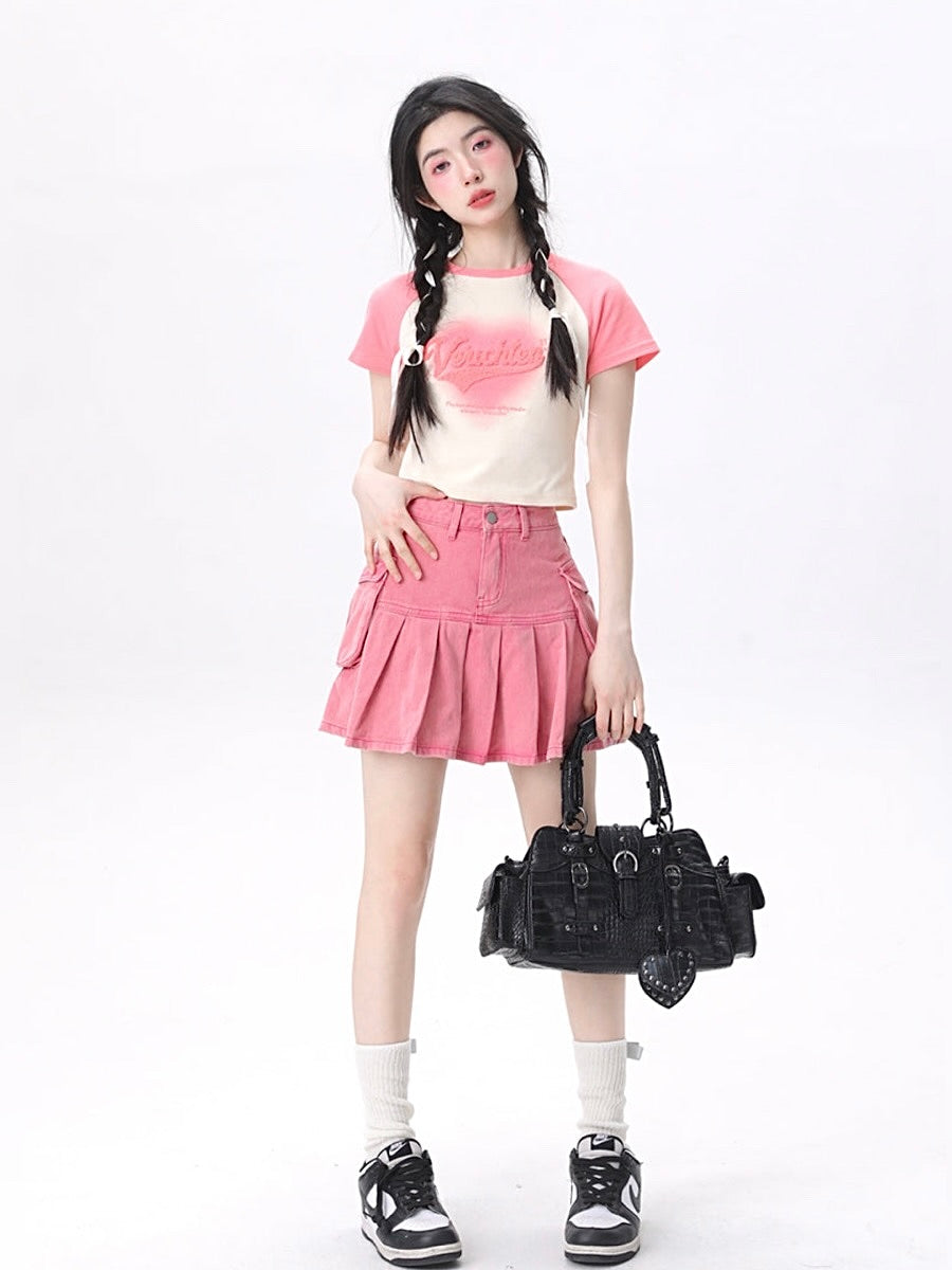 Retro Tooling Denim Pleated Skirts-ntbhshop