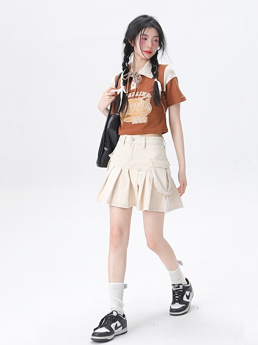 Retro Tooling Denim Pleated Skirts-ntbhshop